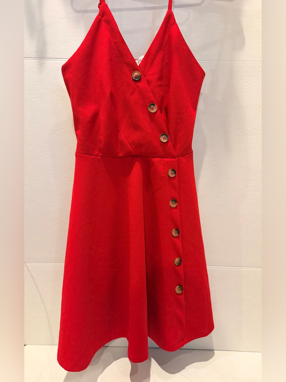 women’s Red Button detail Sleeveless Dress